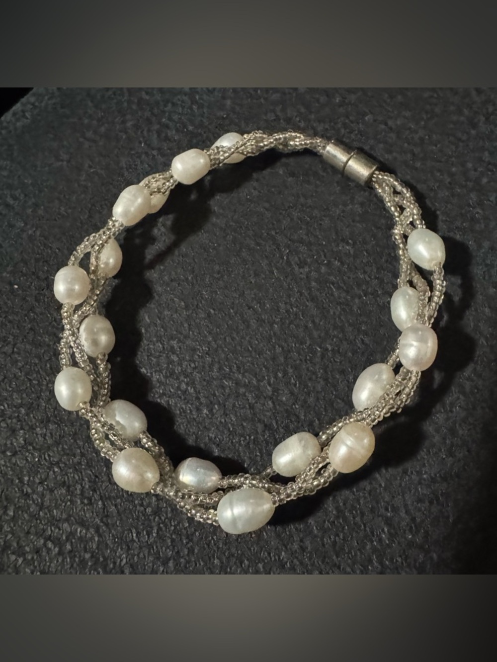 Freshwater Pearl & Silver-Tone Braided Bracelet - Elegant White Pearls